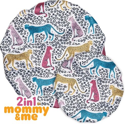Red by Kiss 2-in-1 Mommy & Me Satin Bonnet Sleep Cap for Adult and Babies, Soft, Stretchy, and Safe, Protects Fragile Hair from Frizz & Breakage, Friction Bald Spots (Animal Prints, 6-18M) in Saudi Arabia