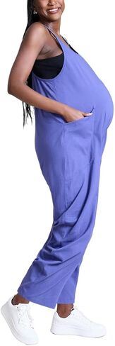 Motherhood Maternity womens Baggy Sleeveless V-neck Spaghetti Strap Lounge Casual Pocket Pregnancy Jumpsuit in Saudi Arabia