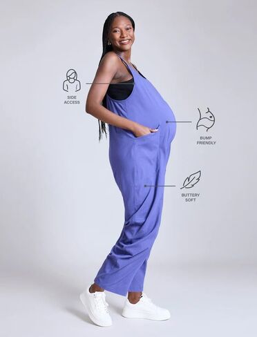 Motherhood Maternity womens Baggy Sleeveless V-neck Spaghetti Strap Lounge Casual Pocket Pregnancy Jumpsuit in Saudi Arabia
