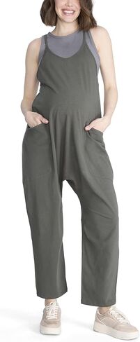 Motherhood Maternity womens Baggy Sleeveless V-neck Spaghetti Strap Lounge Casual Pocket Pregnancy Jumpsuit in Saudi Arabia