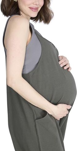 Motherhood Maternity womens Baggy Sleeveless V-neck Spaghetti Strap Lounge Casual Pocket Pregnancy Jumpsuit in Saudi Arabia