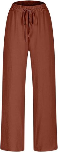Women's High Waist Elastic Waist Lounge Pant Solid Color Cotton Linen Casual Pant Lightweight Thin Beach Trousers in Saudi Arabia