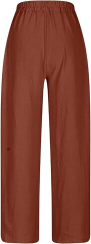 Women's High Waist Elastic Waist Lounge Pant Solid Color Cotton Linen Casual Pant Lightweight Thin Beach Trousers in Saudi Arabia