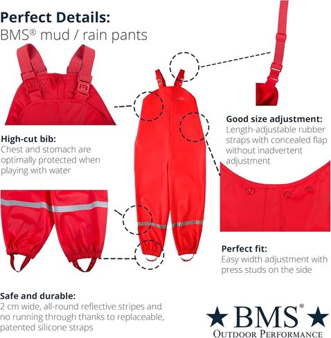 BMS® rain Pants for Children, mud Pants, 100% Waterproof, Skin-Friendly and softskin, Oeko-Tex, Durable for Girls and Boys in Saudi Arabia