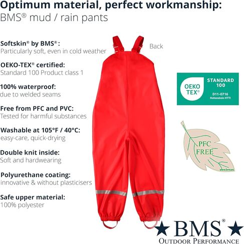 BMS® rain Pants for Children, mud Pants, 100% Waterproof, Skin-Friendly and softskin, Oeko-Tex, Durable for Girls and Boys in Saudi Arabia