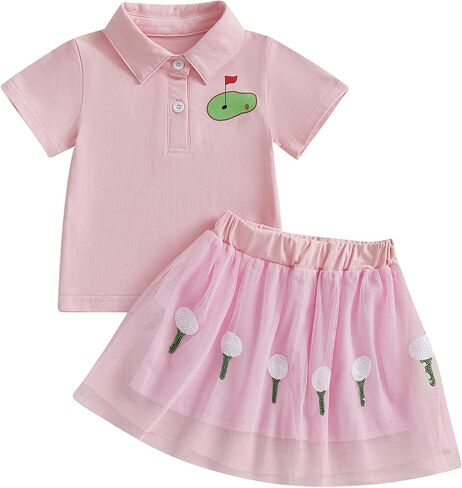 Kayotuas Toddler Baby Girl Golf/Baseball Outfit Cute Embroidery Shirt Tulle Skirt Set Fluffy Tutu Dress Sports Summer Clothes in Saudi Arabia