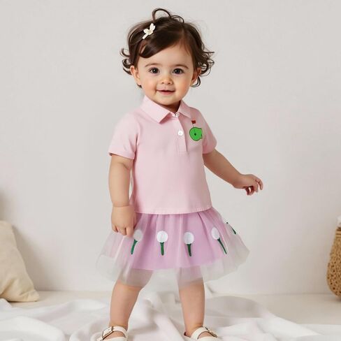 Kayotuas Toddler Baby Girl Golf/Baseball Outfit Cute Embroidery Shirt Tulle Skirt Set Fluffy Tutu Dress Sports Summer Clothes in Saudi Arabia