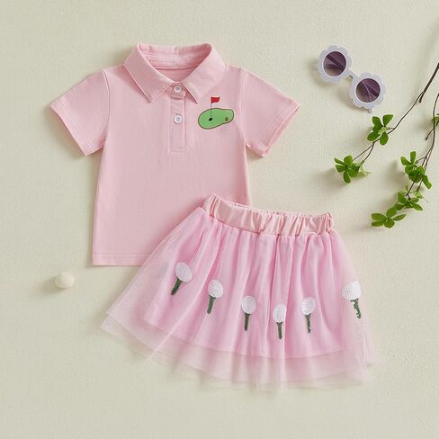 Kayotuas Toddler Baby Girl Golf/Baseball Outfit Cute Embroidery Shirt Tulle Skirt Set Fluffy Tutu Dress Sports Summer Clothes in Saudi Arabia