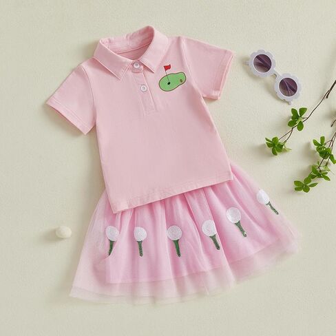 Kayotuas Toddler Baby Girl Golf/Baseball Outfit Cute Embroidery Shirt Tulle Skirt Set Fluffy Tutu Dress Sports Summer Clothes in Saudi Arabia
