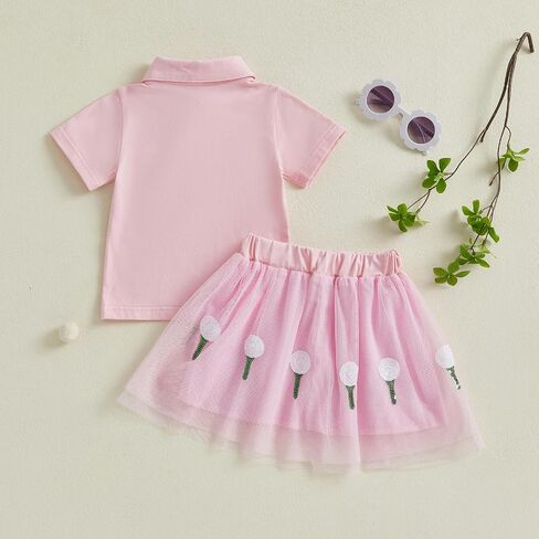 Kayotuas Toddler Baby Girl Golf/Baseball Outfit Cute Embroidery Shirt Tulle Skirt Set Fluffy Tutu Dress Sports Summer Clothes in Saudi Arabia