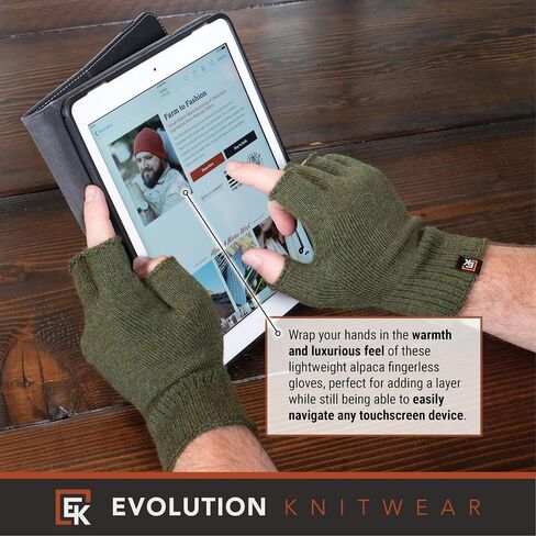 Evolution Knitwear Alpaca Knit Fingerless Gloves - Super Soft Baby Alpaca - Made in the USA - Large in Saudi Arabia