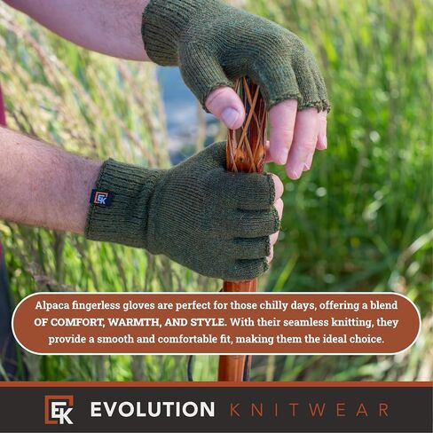 Evolution Knitwear Alpaca Knit Fingerless Gloves - Super Soft Baby Alpaca - Made in the USA - Large in Saudi Arabia