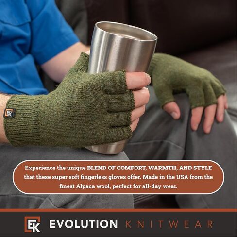 Evolution Knitwear Alpaca Knit Fingerless Gloves - Super Soft Baby Alpaca - Made in the USA - Large in Saudi Arabia