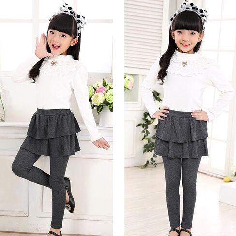 Kid Girls Leggings with Skirt Toddler Girl Ruffle Tutu Skirt Pant Birthday Party Little Girls School Uniform Pants in Saudi Arabia