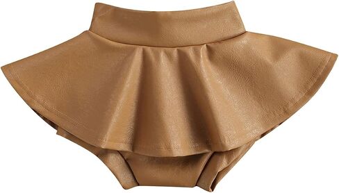 VISGOGO Kids Baby Girls Shorts Skirts Outfits Solid PU Leather Ruffles High Waist Mini Skirts in Saudi Arabia