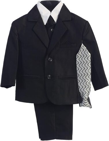 Boy's 2-Button Herringbone Suit in Black Brown Navy (Infant-Tween) Vest 2 Ties in Saudi Arabia