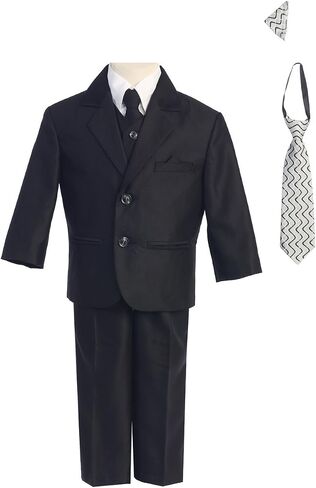 Boy's 2-Button Herringbone Suit in Black Brown Navy (Infant-Tween) Vest 2 Ties in Saudi Arabia