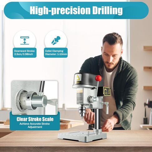 Mini Drill Press 340W Benchtop Drilling Machine 3-Speed Adjustable Small Table Driller Portable Jewelry Metal Drill Press Wood Drilling Machine Electric Table Top Drill Press in Kuwait