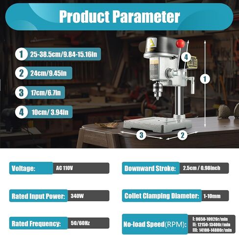 Mini Drill Press 340W Benchtop Drilling Machine 3-Speed Adjustable Small Table Driller Portable Jewelry Metal Drill Press Wood Drilling Machine Electric Table Top Drill Press in Kuwait