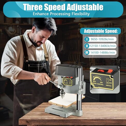 Mini Drill Press 340W Benchtop Drilling Machine 3-Speed Adjustable Small Table Driller Portable Jewelry Metal Drill Press Wood Drilling Machine Electric Table Top Drill Press in Kuwait
