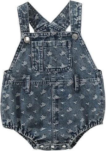Honganda Baby Girl Boy Denim Romper Sleeveless Straps Button Jeans Jumpsuit Newborn Infant Summer Clothes Overalls in Saudi Arabia