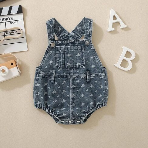 Honganda Baby Girl Boy Denim Romper Sleeveless Straps Button Jeans Jumpsuit Newborn Infant Summer Clothes Overalls in Saudi Arabia