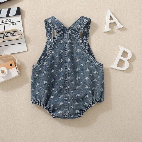 Honganda Baby Girl Boy Denim Romper Sleeveless Straps Button Jeans Jumpsuit Newborn Infant Summer Clothes Overalls in Saudi Arabia