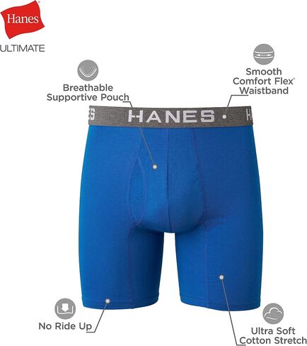 Hanes Ultimate Men's Boxer Briefs, Ultimate Comfort Flex Fit Cotton Modal, Super Soft Underwear, 4-Pack, Red/Blue/Navy-4 Pack, X-Large in Saudi Arabia