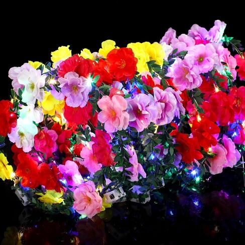 50 Pcs LED Flower Crown Headband Light Up Fairy Flower Hair Jewelry Multi-color Floral Headpiece Wreath Headdress Hair Wreath for Women Girl Hair Styling Wedding Birthday Party Holiday (Rose) in Saudi Arabia
