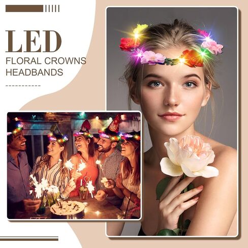 50 Pcs LED Flower Crown Headband Light Up Fairy Flower Hair Jewelry Multi-color Floral Headpiece Wreath Headdress Hair Wreath for Women Girl Hair Styling Wedding Birthday Party Holiday (Rose) in Saudi Arabia