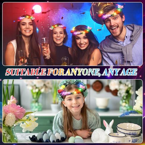 50 Pcs LED Flower Crown Headband Light Up Fairy Flower Hair Jewelry Multi-color Floral Headpiece Wreath Headdress Hair Wreath for Women Girl Hair Styling Wedding Birthday Party Holiday (Rose) in Saudi Arabia