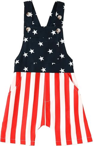 Toddler Baby Boy Girl 4th of July Outfit American Flag Overalls Pocket Suspender Romper Kids Patriotic Day Jumpsuits in Saudi Arabia