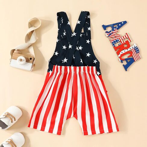 Toddler Baby Boy Girl 4th of July Outfit American Flag Overalls Pocket Suspender Romper Kids Patriotic Day Jumpsuits in Saudi Arabia