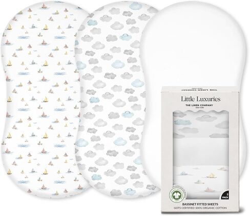 100% Organic Cotton Bassinet Sheets (3 Pack) - Ideal For Halo Bassinest Mattress - GOTS Certified - Pre-Shrunk Sheet for Hourglass Mattress - Breathable Percale Weave Soften with Each Wash (30" x 16") in Kuwait