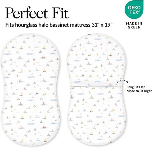 100% Organic Cotton Bassinet Sheets (3 Pack) - Ideal For Halo Bassinest Mattress - GOTS Certified - Pre-Shrunk Sheet for Hourglass Mattress - Breathable Percale Weave Soften with Each Wash (30" x 16") in Kuwait