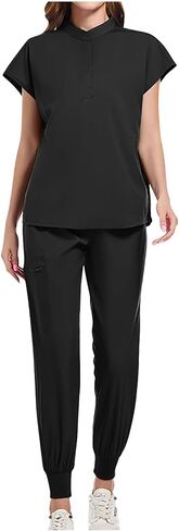 Scrubs for Women 2 Piece Set Short Sleeve Stand Collar Scrub Top & Jogger Pants Medical Uniform Scrub Sets Workwear in Saudi Arabia