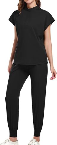Scrubs for Women 2 Piece Set Short Sleeve Stand Collar Scrub Top & Jogger Pants Medical Uniform Scrub Sets Workwear in Saudi Arabia