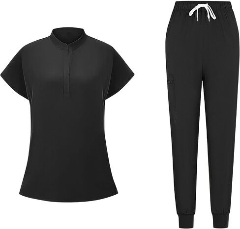 Scrubs for Women 2 Piece Set Short Sleeve Stand Collar Scrub Top & Jogger Pants Medical Uniform Scrub Sets Workwear in Saudi Arabia