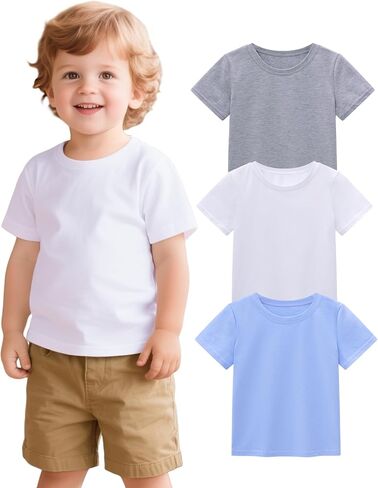 3 Pack Toddler Boys Shirts Soft Cotton Crewneck Short Sleeve Shirt Basic Tee Tops Size 18M-5T in Saudi Arabia
