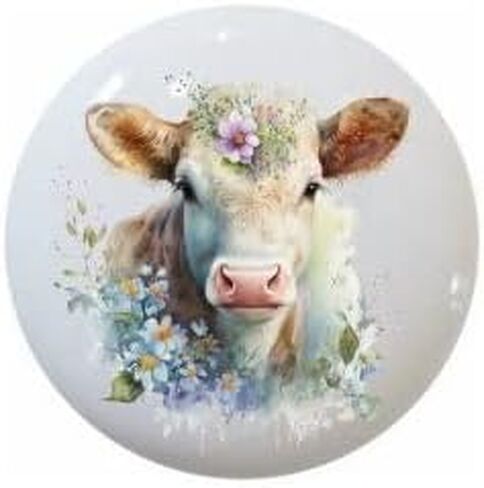 Cows and Flowers Nursery Art Cute Cow - DECORATIVE Ceramic Dresser Drawer PULLS Cabinet Cupboard KNOBS (#1) in Kuwait