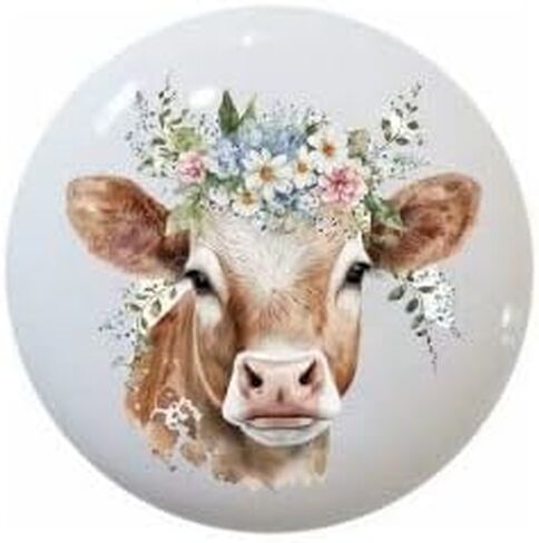Cows and Flowers Nursery Art Cute Cow - DECORATIVE Ceramic Dresser Drawer PULLS Cabinet Cupboard KNOBS (#1) in Kuwait