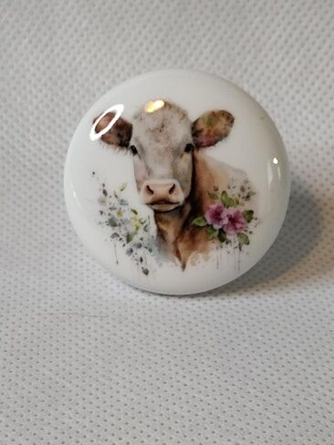 Cows and Flowers Nursery Art Cute Cow - DECORATIVE Ceramic Dresser Drawer PULLS Cabinet Cupboard KNOBS (#1) in Kuwait