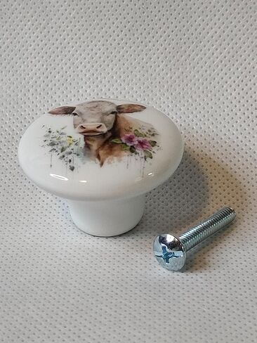 Cows and Flowers Nursery Art Cute Cow - DECORATIVE Ceramic Dresser Drawer PULLS Cabinet Cupboard KNOBS (#1) in Kuwait