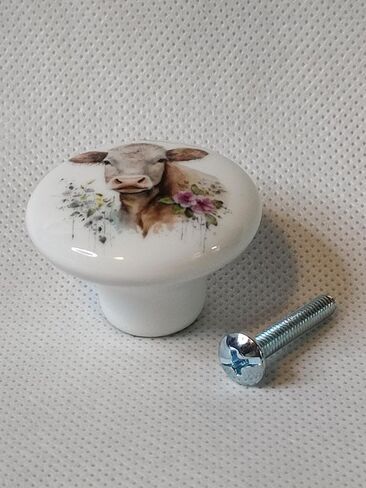 Cows and Flowers Nursery Art Cute Cow - DECORATIVE Ceramic Dresser Drawer PULLS Cabinet Cupboard KNOBS (#1) in Kuwait
