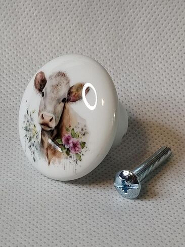 Cows and Flowers Nursery Art Cute Cow - DECORATIVE Ceramic Dresser Drawer PULLS Cabinet Cupboard KNOBS (#1) in Kuwait