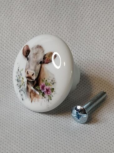 Cows and Flowers Nursery Art Cute Cow - DECORATIVE Ceramic Dresser Drawer PULLS Cabinet Cupboard KNOBS (#1) in Kuwait