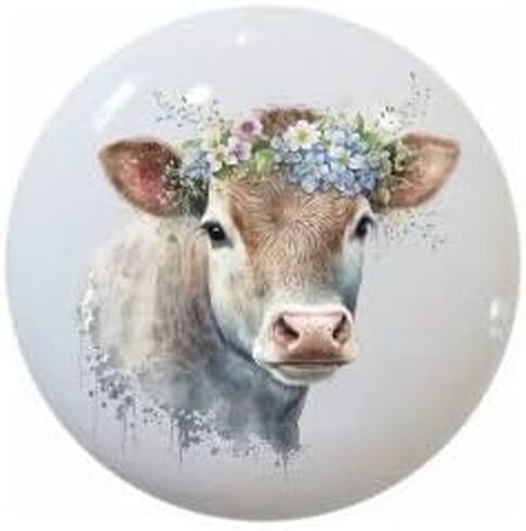 Cows and Flowers Nursery Art Cute Cow - DECORATIVE Ceramic Dresser Drawer PULLS Cabinet Cupboard KNOBS (#1) in Kuwait