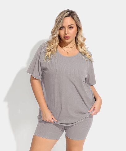TIYOMI حجم كبير 2 قطعة ملابس مضلع متماسكة السائق رياضية للنساء بلايز وسراويل بذلة بذلة رياضية بيجامة مجموعات in Kuwait
