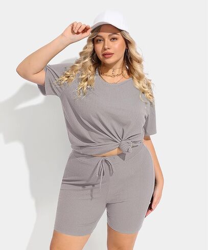 TIYOMI حجم كبير 2 قطعة ملابس مضلع متماسكة السائق رياضية للنساء بلايز وسراويل بذلة بذلة رياضية بيجامة مجموعات in Kuwait