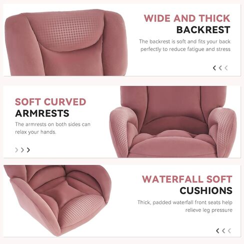 FOXHUNTER Vanity Chair with Ergonomic Back & Wheels, 360° Swivel Accent Chair, Adjustable Height Home Office Chair for Living Room, Bedroom（Velvet Pink） in Saudi Arabia